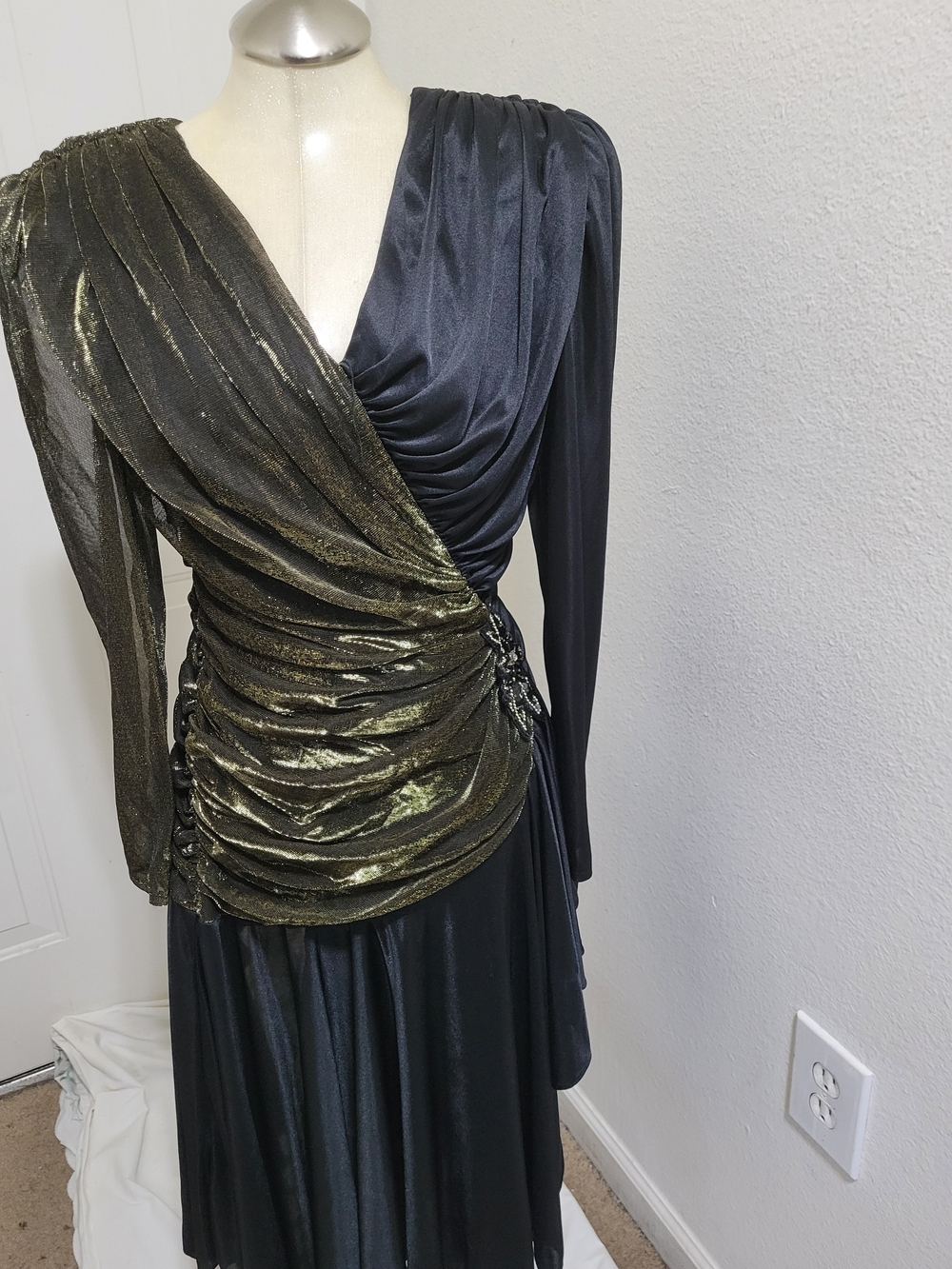 Vintage FILIGREE Ltd. Collection Elegant Black and Metallic Gold Draped Dress
